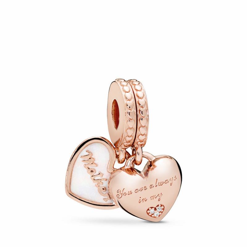 Pandora Rose™ Mother & Daughter Hearts Dangle Charm Ireland - Pandora Rose/Enamel/Silver/Cubic Zirco